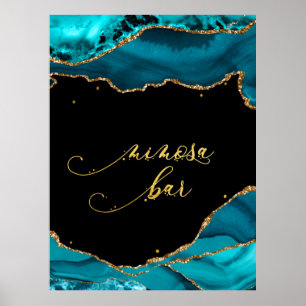 Poster Moderne Turquoise Or Agate Mimosa Bar Mariage