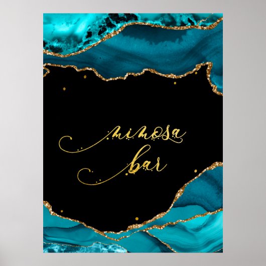 Poster Moderne Turquoise Or Agate Mimosa Bar Mariage (Devant)