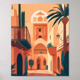 Poster Moderne Vintage Marrakech Maroc Vectoriel plat