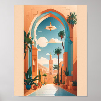 Poster Moderne Vintage Marrakech Maroc Vectoriel plat
