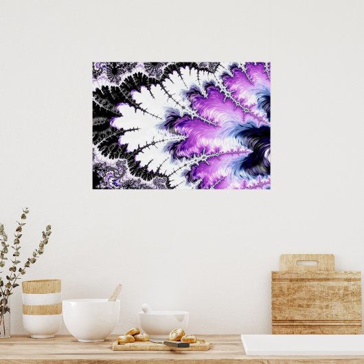 Poster Moderne violet noir blanc dégradé fractal (Cuisine)