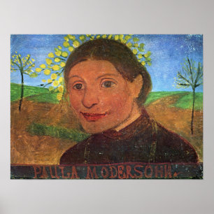 Poster Modersohn-Becker - Autoportrait, Devant des fleurs