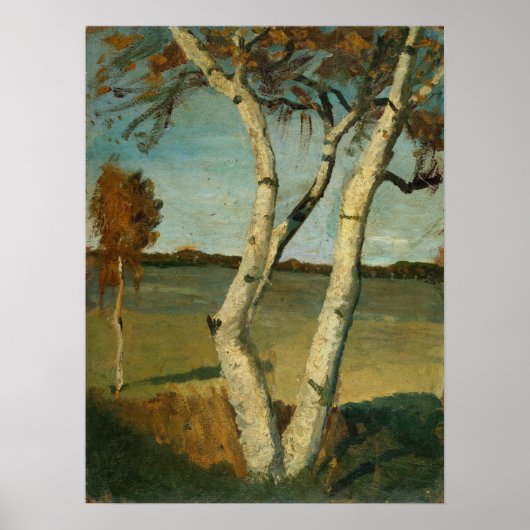 Poster Modersohn-Becker - Birken à deux troncs et paysage (Devant)