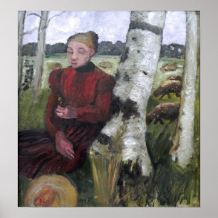 Poster Modersohn-Becker - Filles au bouleau, troupeau