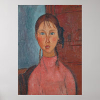 Modigliani fille avec tresses Art moderne Imprimer