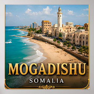 Poster Mogadiscio, Océan Indien et phare historique