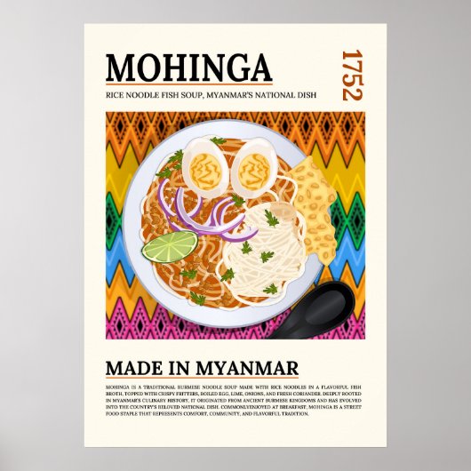 Poster Mohinga Soupe de nouilles de poisson traditionnell (Devant)