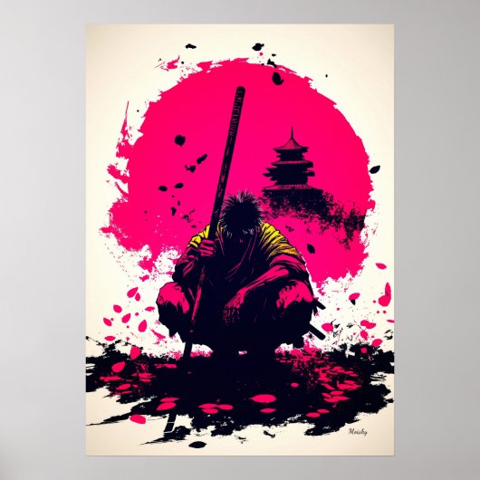 Poster Moine Guerrier Silencieux sous le Soleil Levant (Devant)