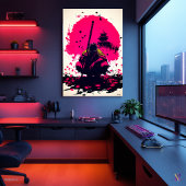 Poster Moine Guerrier Silencieux sous le Soleil Levant