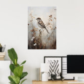 Poster Moineau dans un champ impression, Mur rustique Cot (Bureau à domicile)