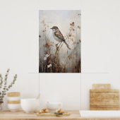 Poster Moineau dans un champ impression, Mur rustique Cot (Cuisine)