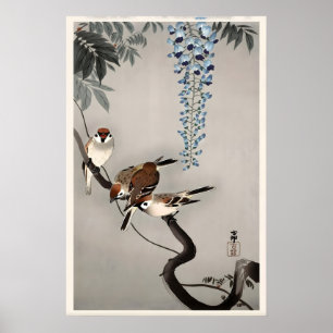 Poster Moineaux à la glycine Estampe d'art japonais fin