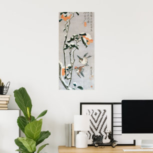 Poster Moineaux et Camélia dans la neige par Ando Hiroshi