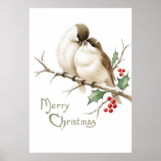 Poster Moineaux sur une branche de Noël (Devant)