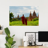 Poster Moines avec des temples anciens (Bureau à domicile)