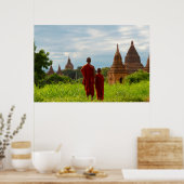 Poster Moines avec des temples anciens (Cuisine)