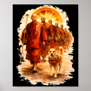 Poster Moines marche pour la paix et chien aloka pour la