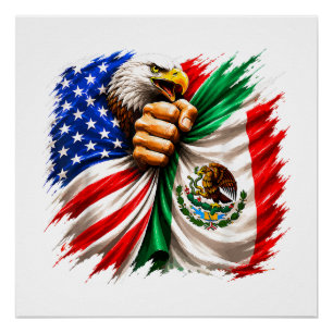 Poster Mois du patrimoine hispanique Drapeau USA Mexique