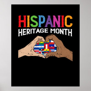 Poster Mois du patrimoine hispanique Main Coeur Flags