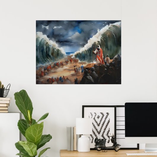 Poster Moïse Partant Et Traversant La Mer Rouge Sèche (Bureau à domicile)