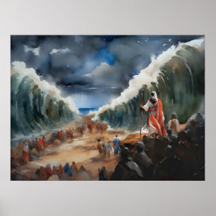 Poster Moïse Partant Et Traversant La Mer Rouge Sèche