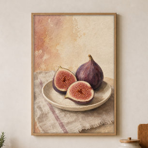 Poster Moitiés de figues sur une assiette en céramique Af