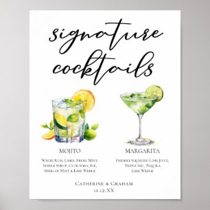 Poster Mojito Margarita Signature Cocktails Menu Mariage