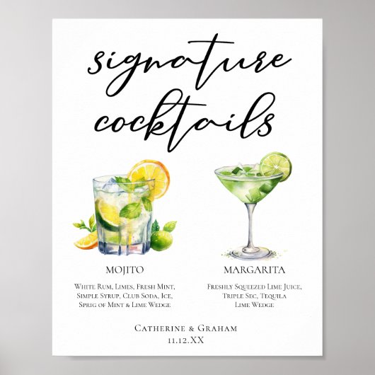 Poster Mojito Margarita Signature Cocktails Menu Mariage (Devant)