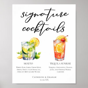 Poster Mojito Tequila Sunrise Mariage Cocktails Menu