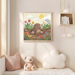 Poster Mole Mignon Et Dessin Au Crayon De Fleurs Enfant