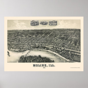 Poster Moline, carte panoramique de l'IL - 1889