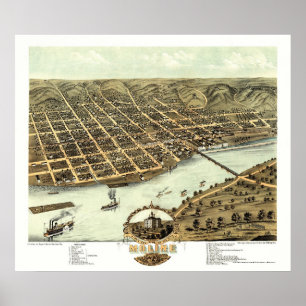 Poster Moline, IL - Carte panoramique - 1869