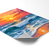 Poster Molten Horizon | Ocean Waves Sunset Watercolor (Coin)