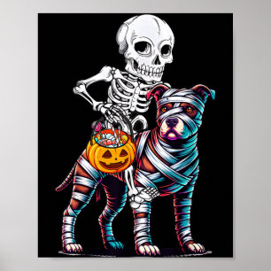 Poster Momie à cheval sur un squelette Chien Pitbull Hall