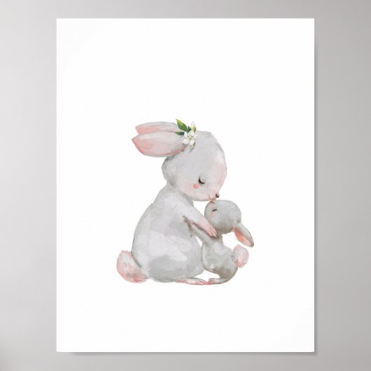 Poster Mommy Baby Bunny Snuggle art print (Devant)