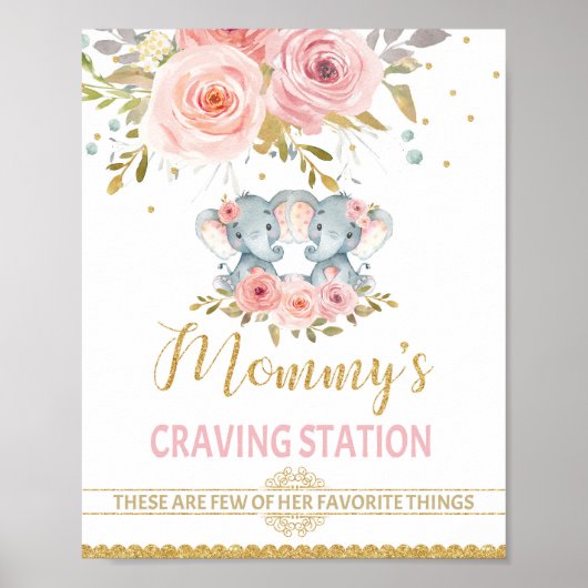 Poster Mommy's Craving Station Elephant Twins Baby shower (Devant)