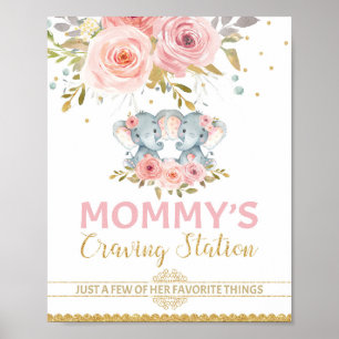Poster Mommy's Craving Station Elephant Twins Baby shower