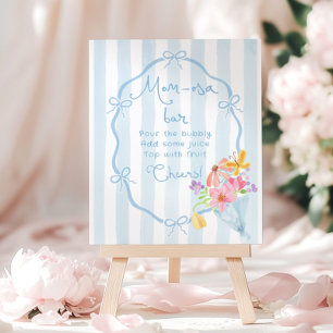 Poster Momosa Bar Baby shower floral bleu Whimsical