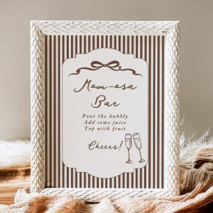 Poster Momosa bar Bebe Cafe rayures marron Baby Shower
