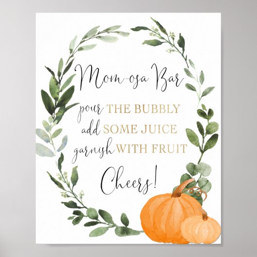 Poster Momosa bar chute citrouille verdure baby shower or (Devant)