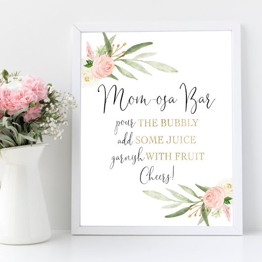 Poster Momosa bar versez le panneau baby shower de bulle