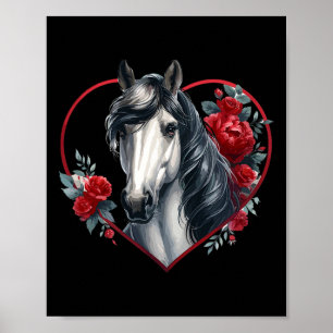 Poster Mon cheval est mon Valentin Cheval Gris Roses Et C