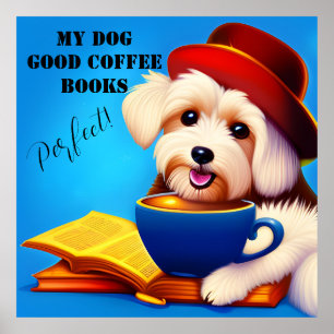 Poster MON CHIEN, BON CAFÉ, LIVRES. Modifiable