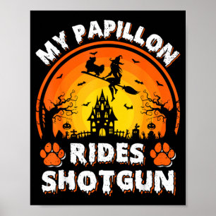 Poster Mon chien Papillon monte sorcière Halloween