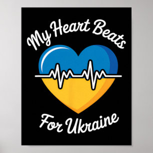 Poster Mon cœur bat pour l'Ukraine Cœur Drapeau ukrainien