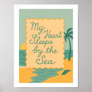 Poster Mon cœur dort au bord de la mer Rétro Plage