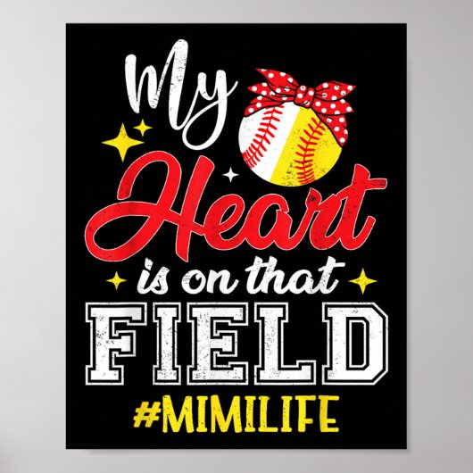 Poster Mon Coeur Est Sur Ce Mimi De Baseball Softball De  (Devant)