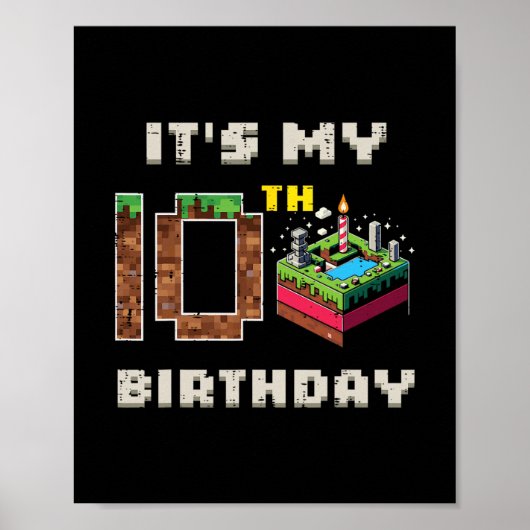 Poster Mon jeu pixel de 10 ans d'anniversaire 10 Gâteau G (Devant)