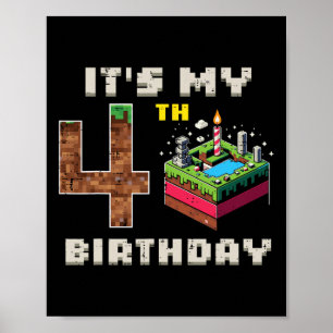 Poster Mon jeu pixel de 5e anniversaire 4 gâteau vidéo jo