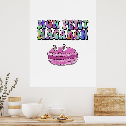 Poster Mon Petit Macaron Retro Tie Dye Texte Super (Cuisine)